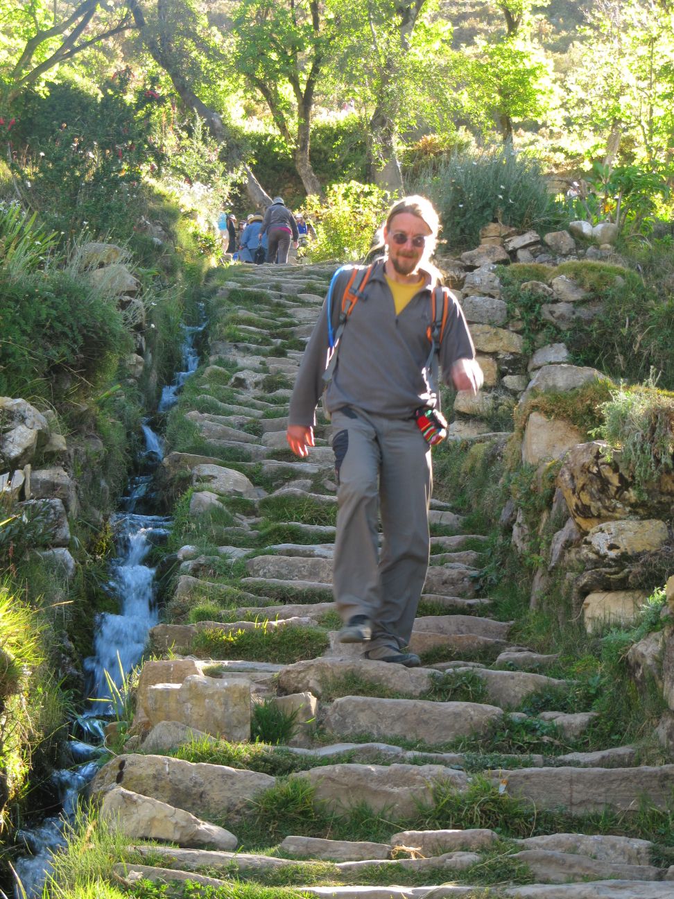 Hiking down the Inca stairs in Yumani